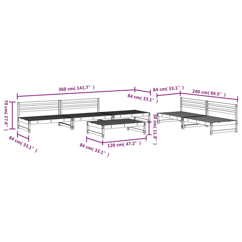 Set mobilier relexare de grădină, 6 piese, gri, lemn masiv pin