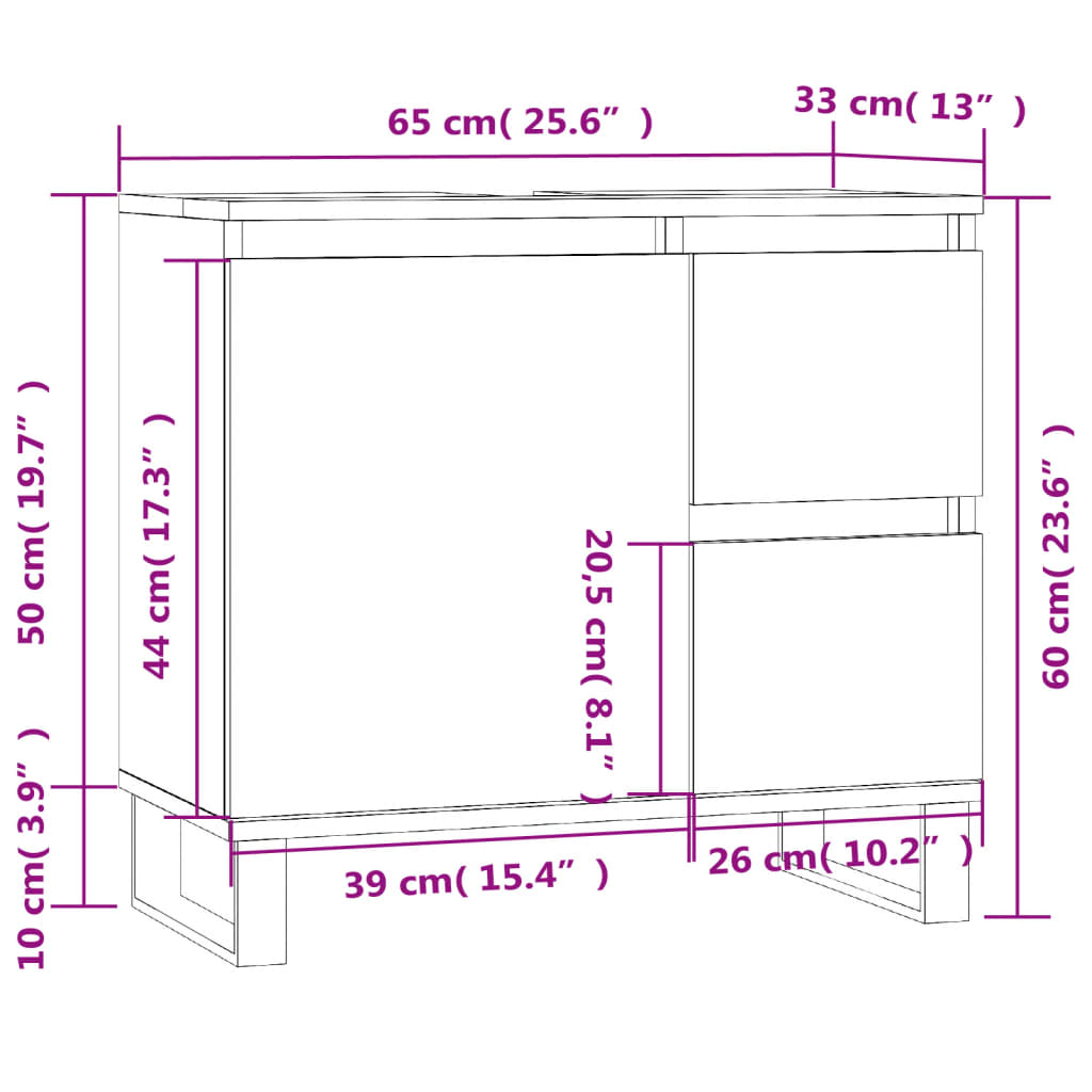 Dulap de baie, stejar afumat, 65x33x60 cm, lemn prelucrat