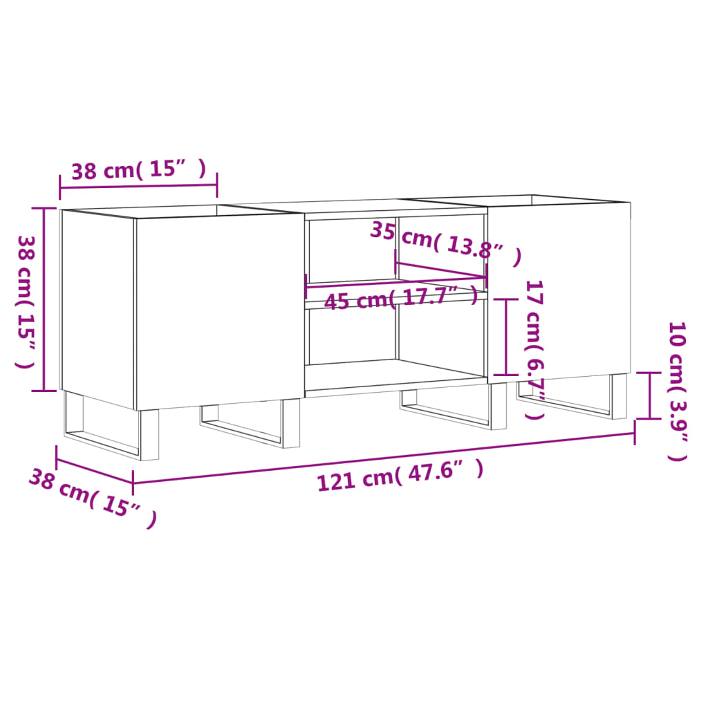 Dulap pentru discuri stejar afumat 121x38x48 cm, lemn prelucrat