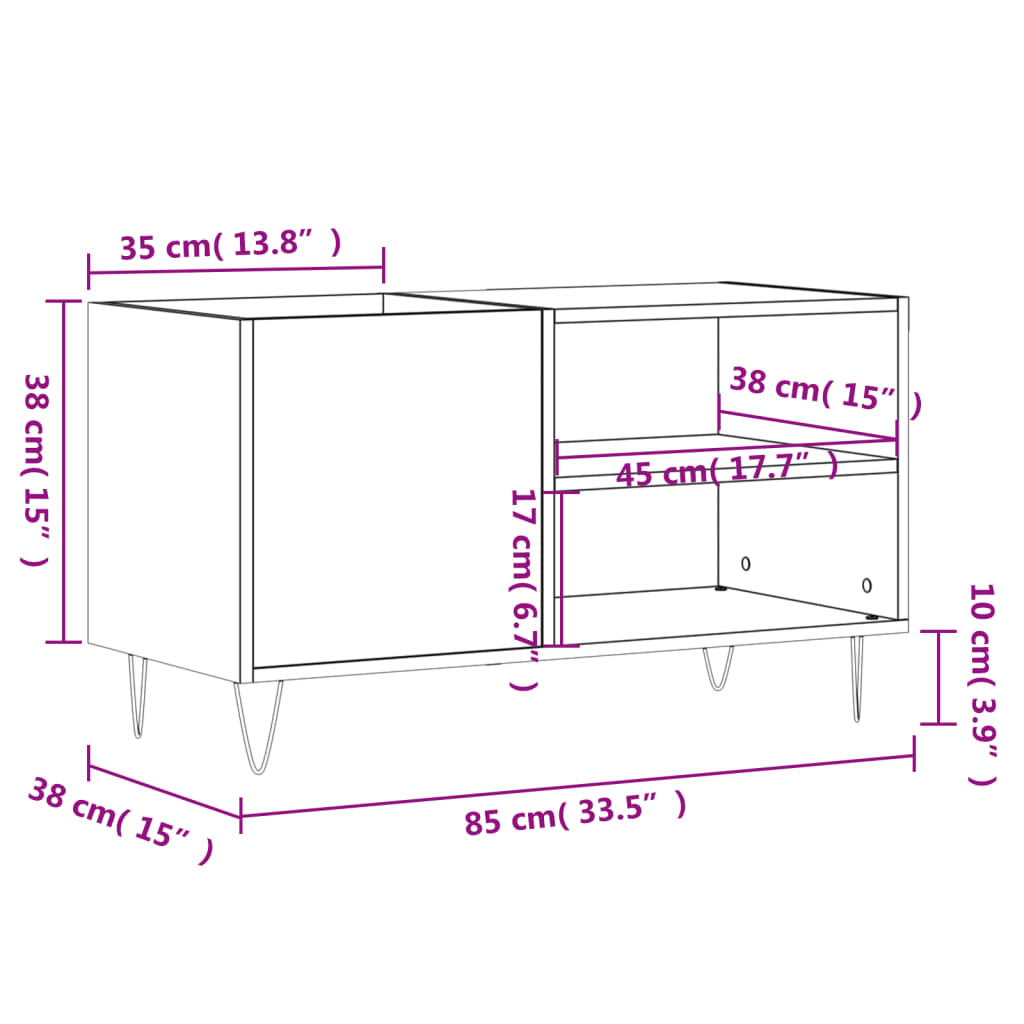 Dulap de discuri, gri beton, 85x38x48 cm, lemn prelucrat