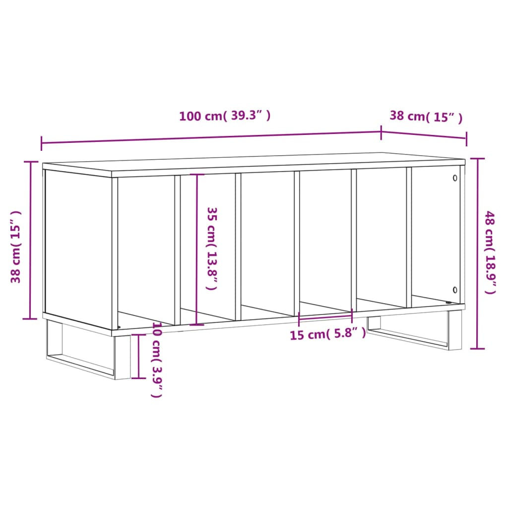 Dulap pentru discuri gri beton, 100x38x48 cm, lemn prelucrat