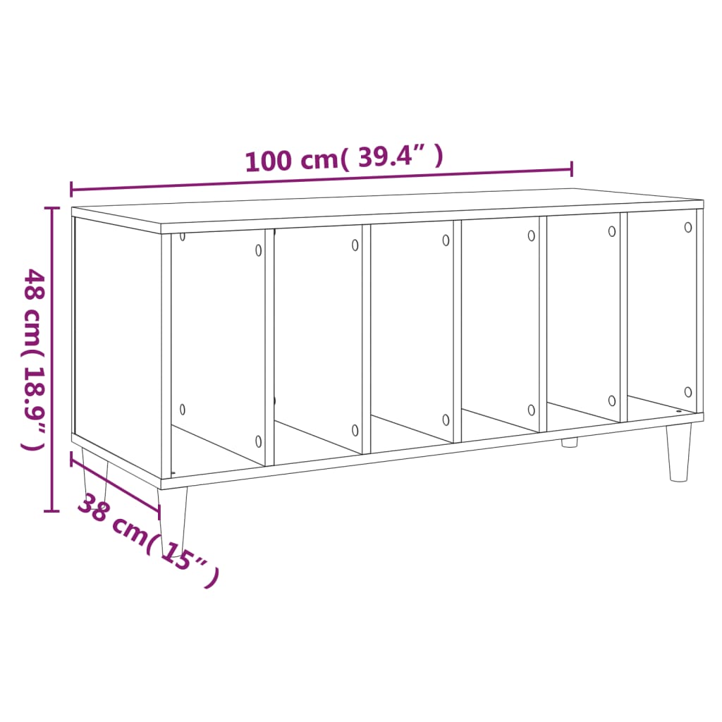 Dulap pentru discuri stejar fumuriu 100x38x48 cm lemn compozit