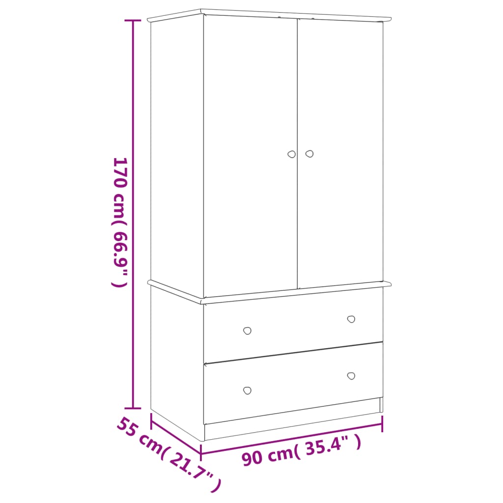 Dulap „ALTA”, alb, 90x55x170 cm, lemn masiv de pin