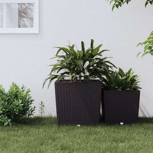 Jardinieră cu interior detașabil, maro, 37 / 64 L, PP ratan