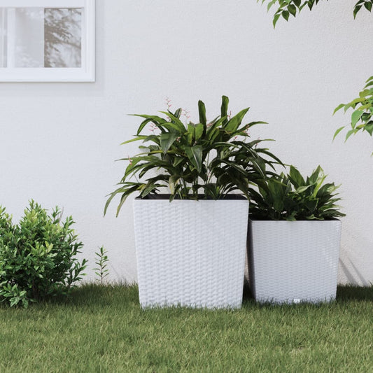 Jardinieră cu interior detașabil, alb, 37 / 64 L, PP ratan