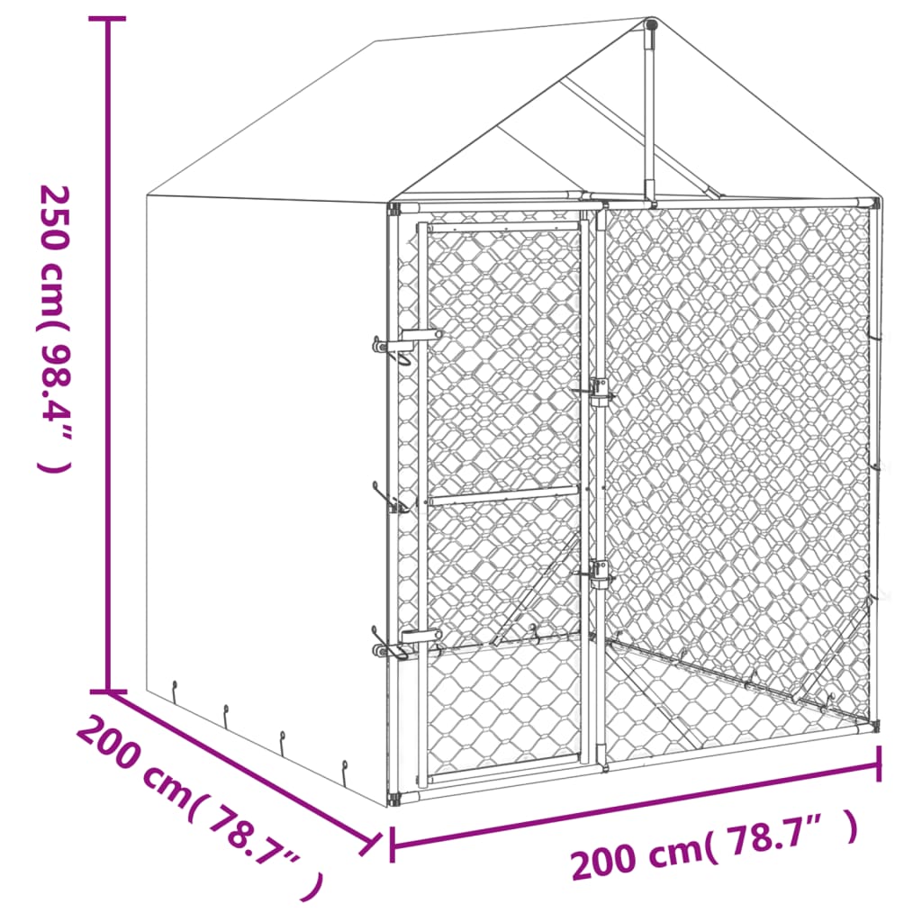 Padoc de exterior cu acoperiș argintiu 2x2x2,5m oțel galvanizat