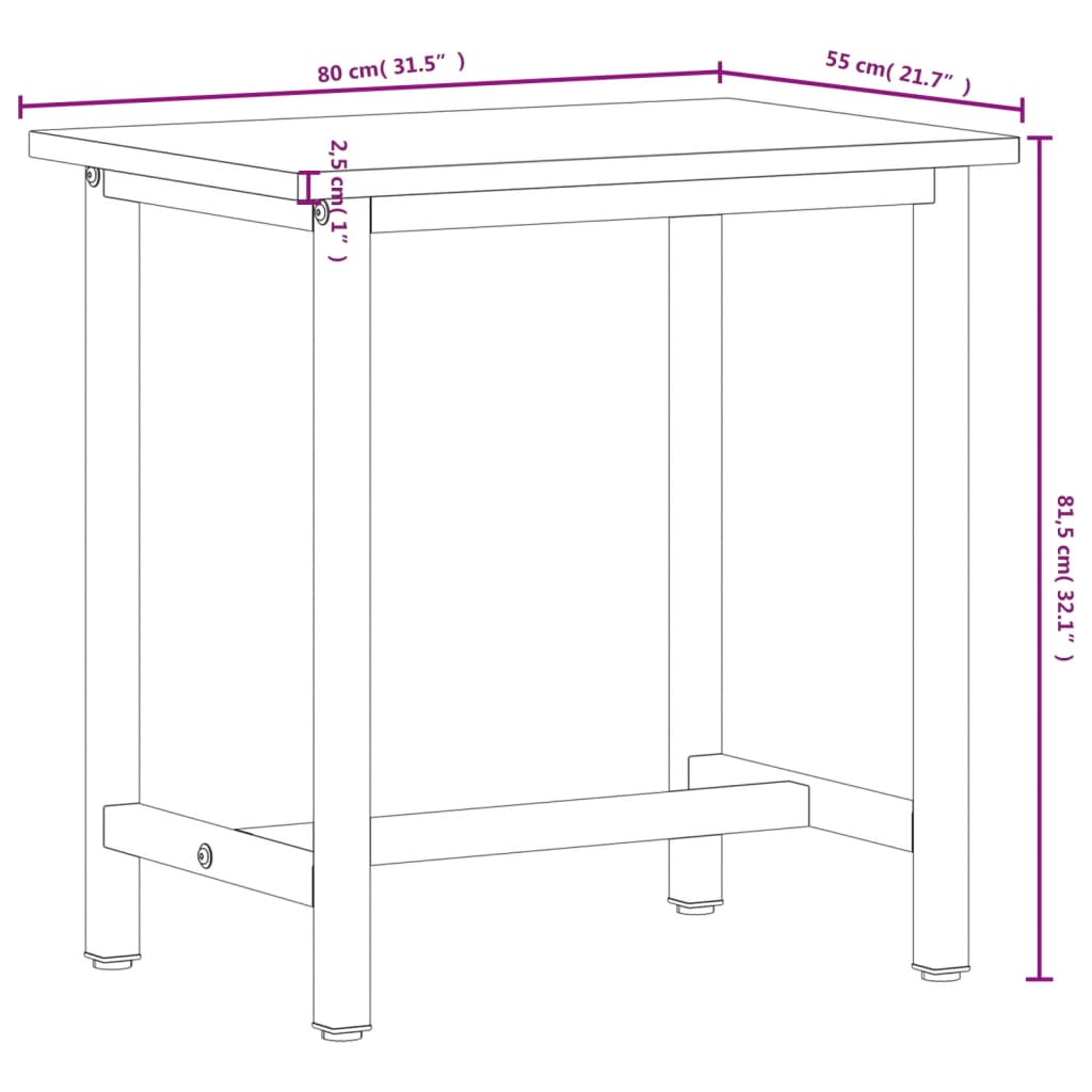 Banc de lucru 80x55x81,5 cm, lemn masiv de fag și metal