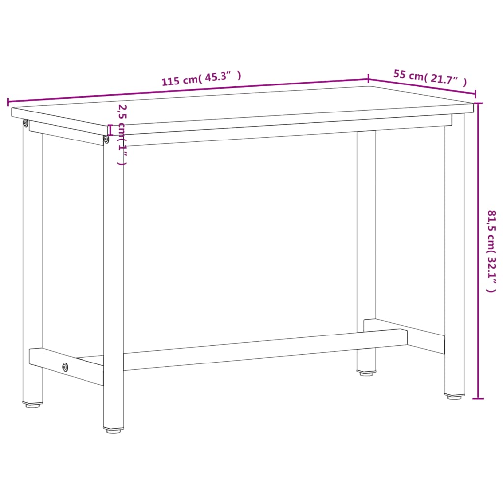 Banc de lucru, 115x55x81,5 cm, lemn masiv de fag și metal