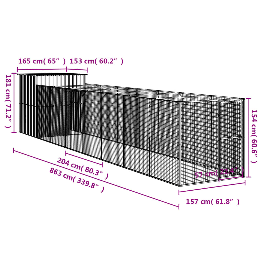 Cușcă de câine & țarc gri deschis 165x863x181cm oțel galvanizat