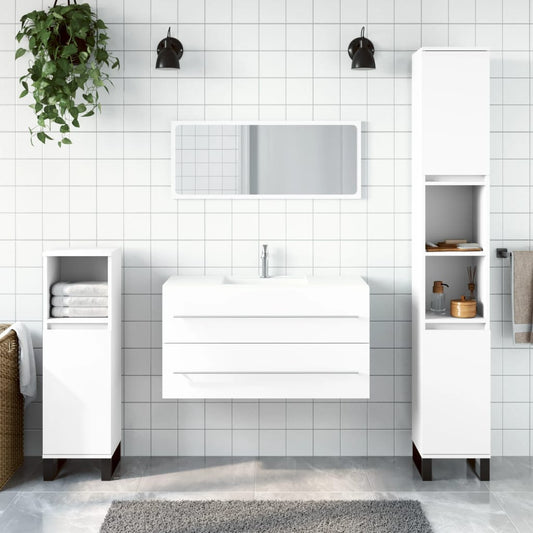Bathroom cabinet with mirror, white, processed wood