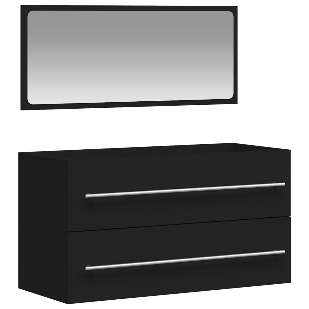 Bathroom cabinet with mirror, black, processed wood
