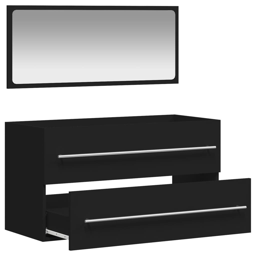 Bathroom cabinet with mirror, black, processed wood