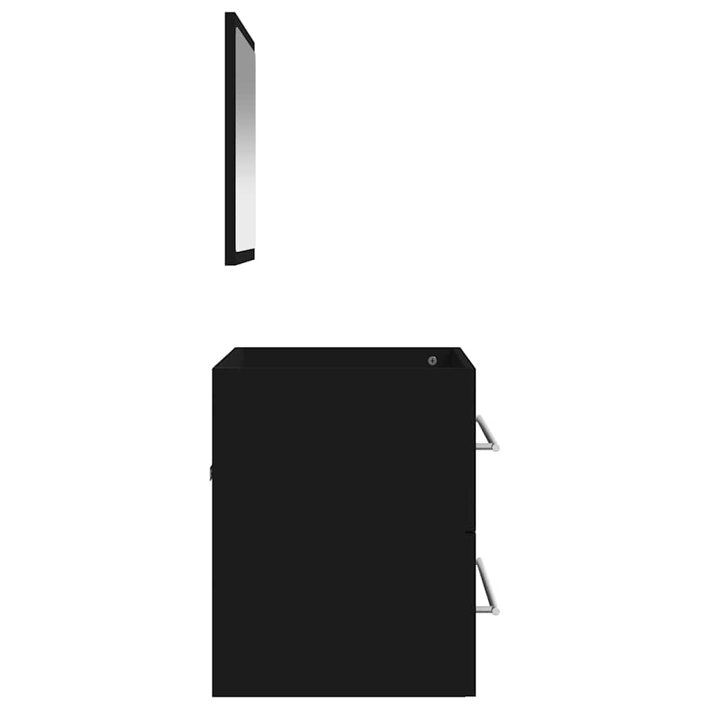 Bathroom cabinet with mirror, black, processed wood