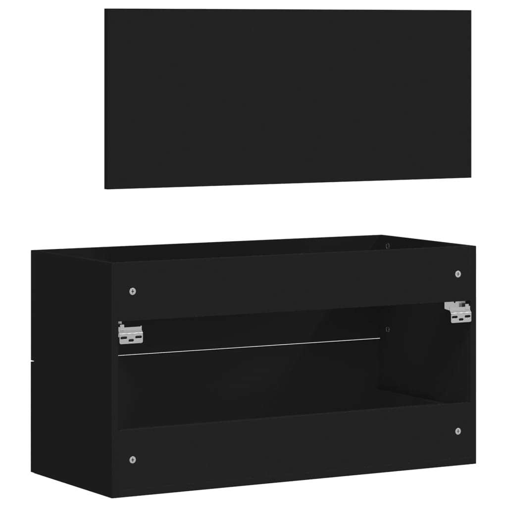 Bathroom cabinet with mirror, black, processed wood