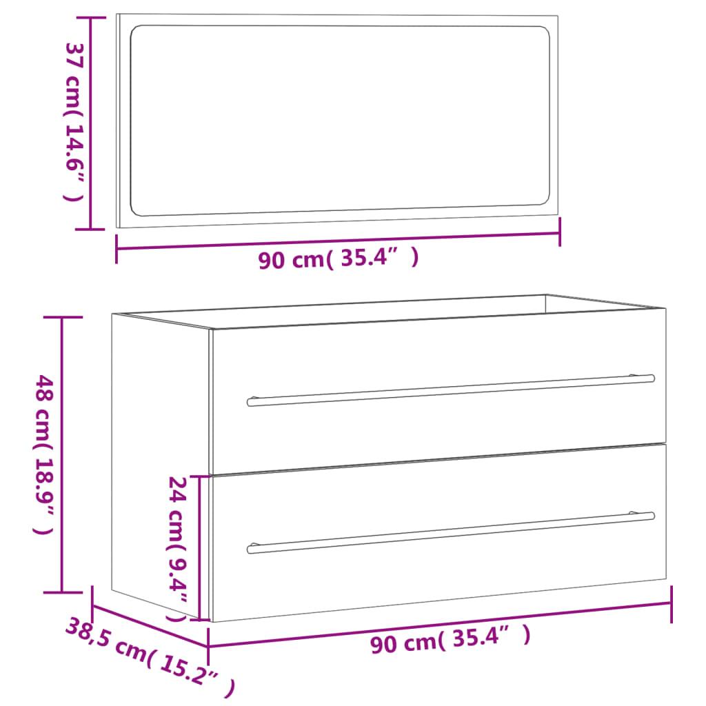Bathroom cabinet with mirror, black, processed wood