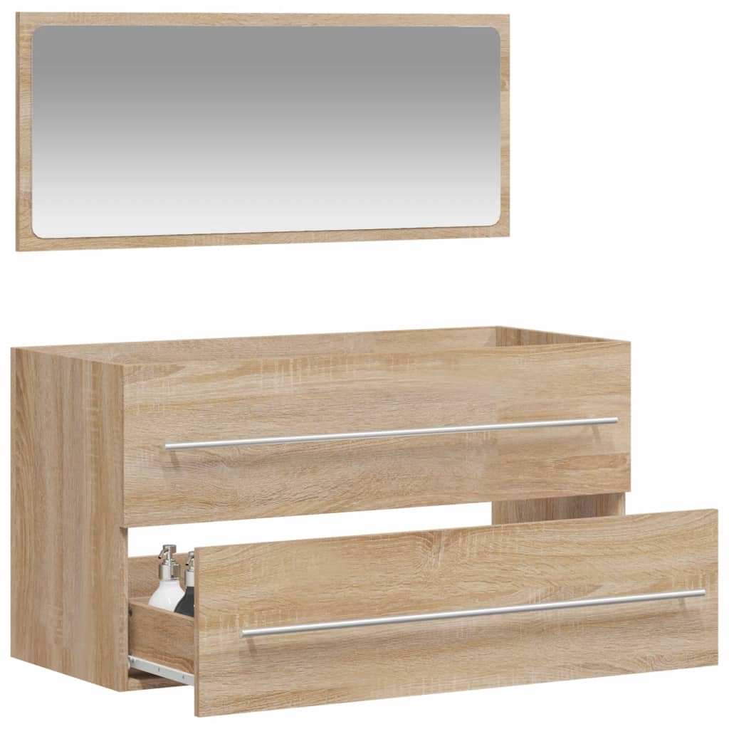 Bathroom cabinet with mirror, sonoma oak, processed wood