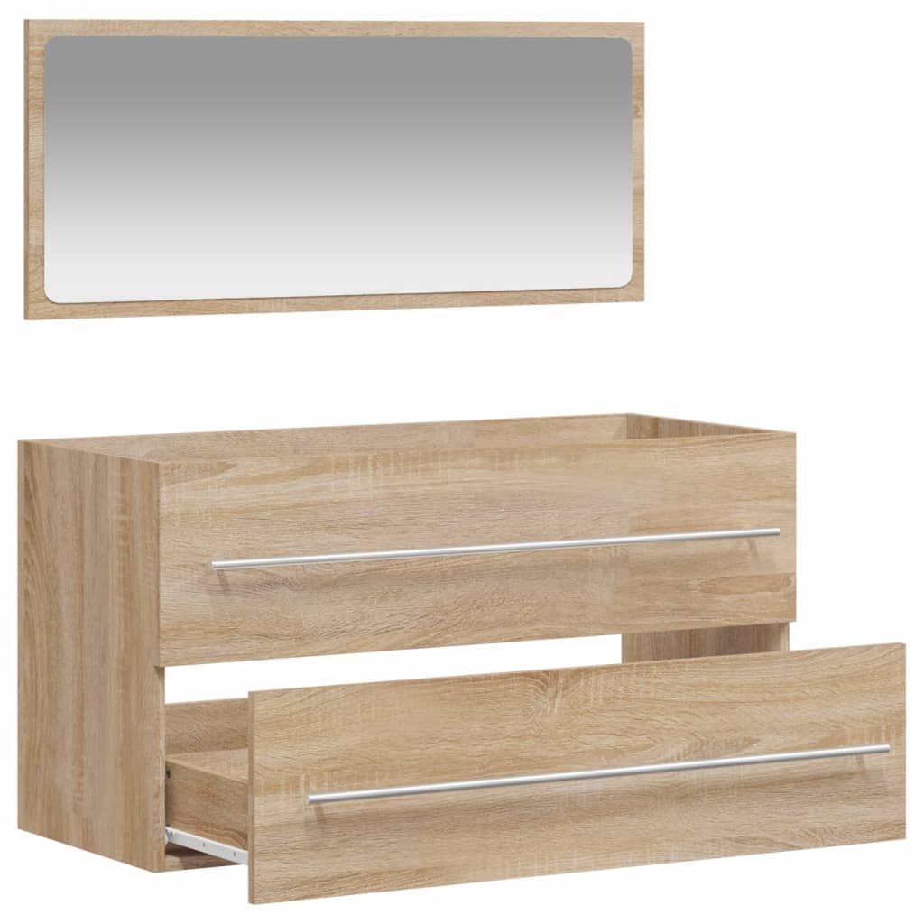 Bathroom cabinet with mirror, sonoma oak, processed wood