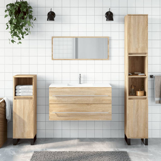 Bathroom cabinet with mirror, sonoma oak, processed wood