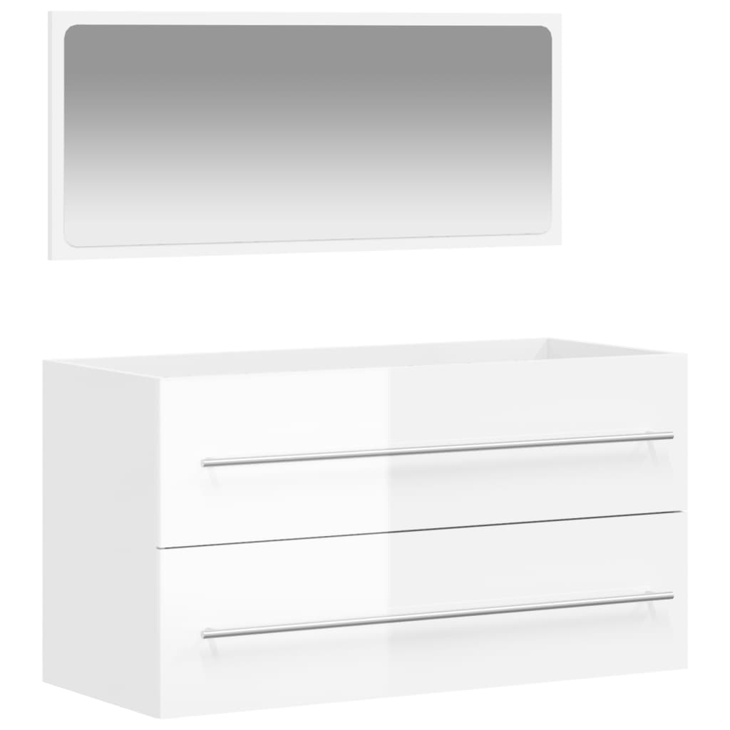 Bathroom cabinet with mirror, extra-glossy white, processed wood