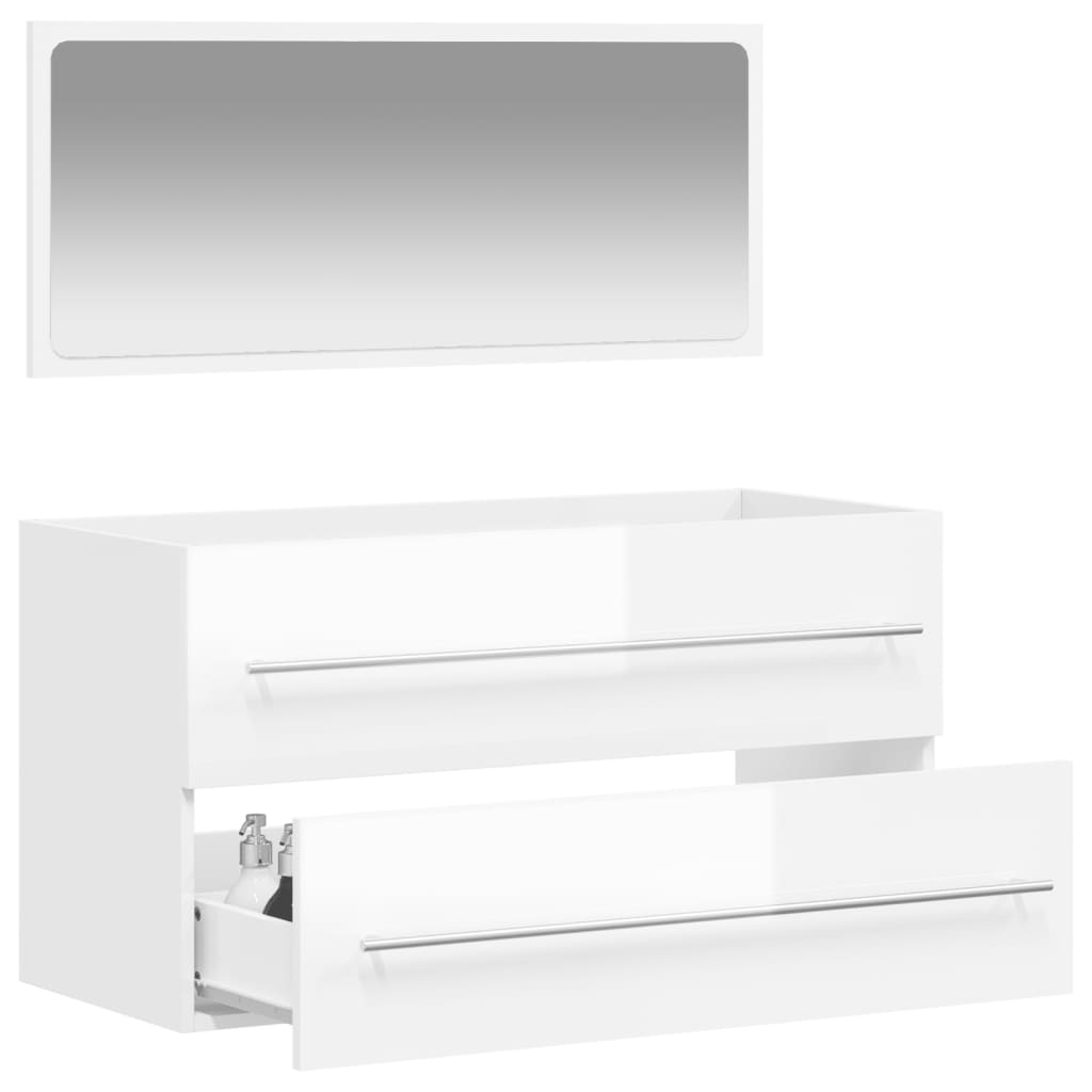 Bathroom cabinet with mirror, extra-glossy white, processed wood