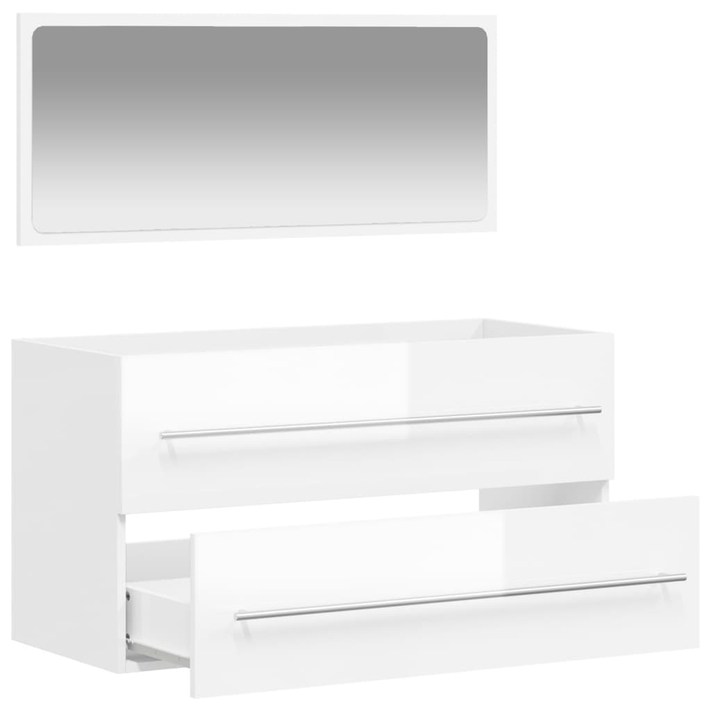 Bathroom cabinet with mirror, extra-glossy white, processed wood