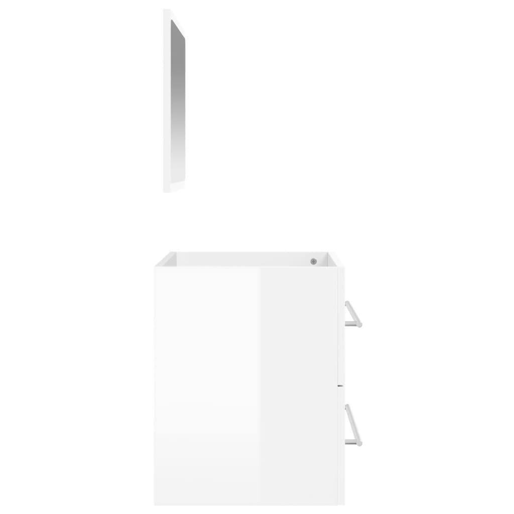 Bathroom cabinet with mirror, extra-glossy white, processed wood