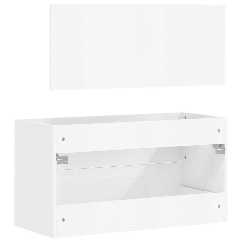 Bathroom cabinet with mirror, extra-glossy white, processed wood