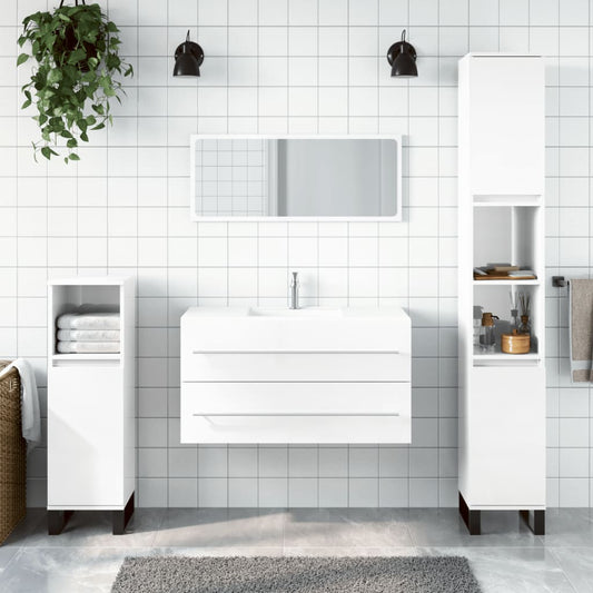 Bathroom cabinet with mirror, extra-glossy white, processed wood