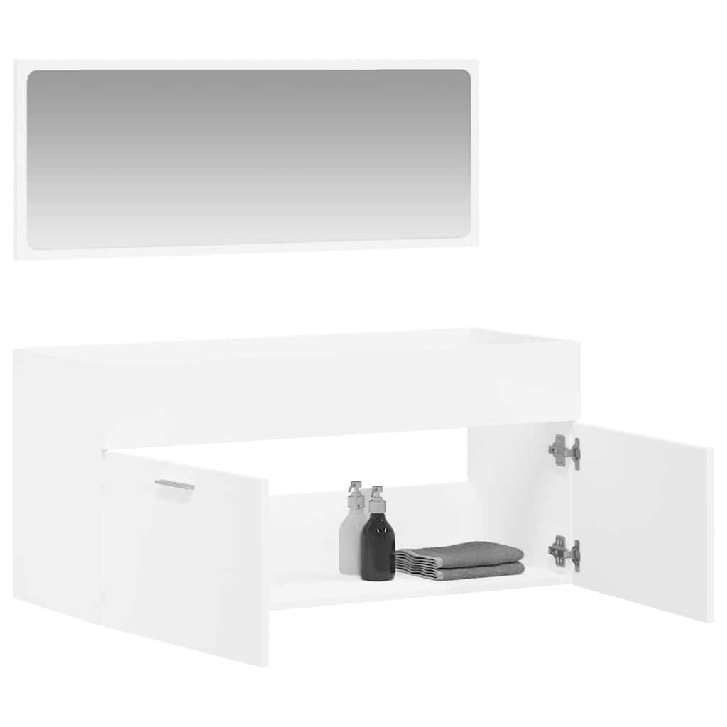 Bathroom cabinet with mirror, white, processed wood