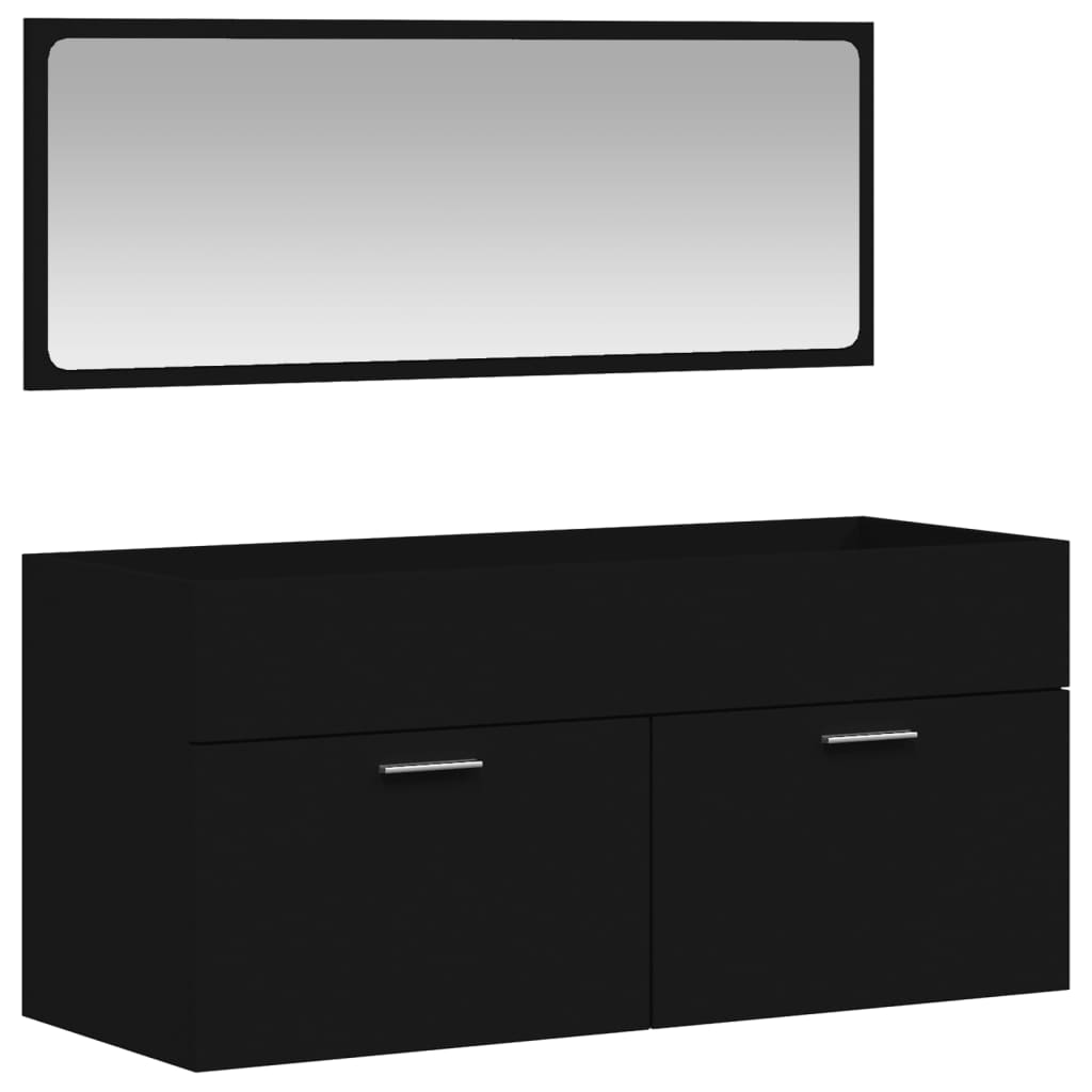 Bathroom cabinet with mirror, black, processed wood