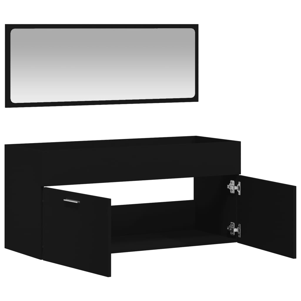 Bathroom cabinet with mirror, black, processed wood