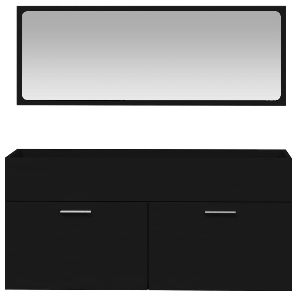 Bathroom cabinet with mirror, black, processed wood