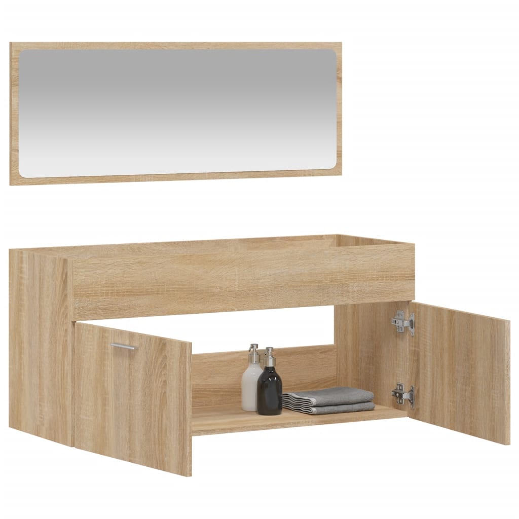 Bathroom cabinet with mirror, sonoma oak, processed wood