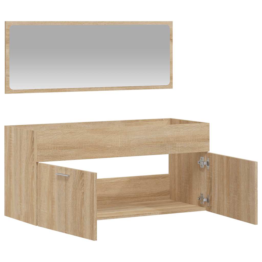 Bathroom cabinet with mirror, sonoma oak, processed wood
