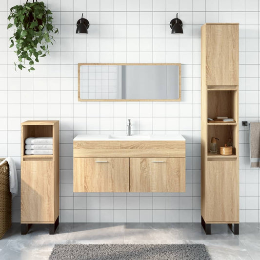 Bathroom cabinet with mirror, sonoma oak, processed wood