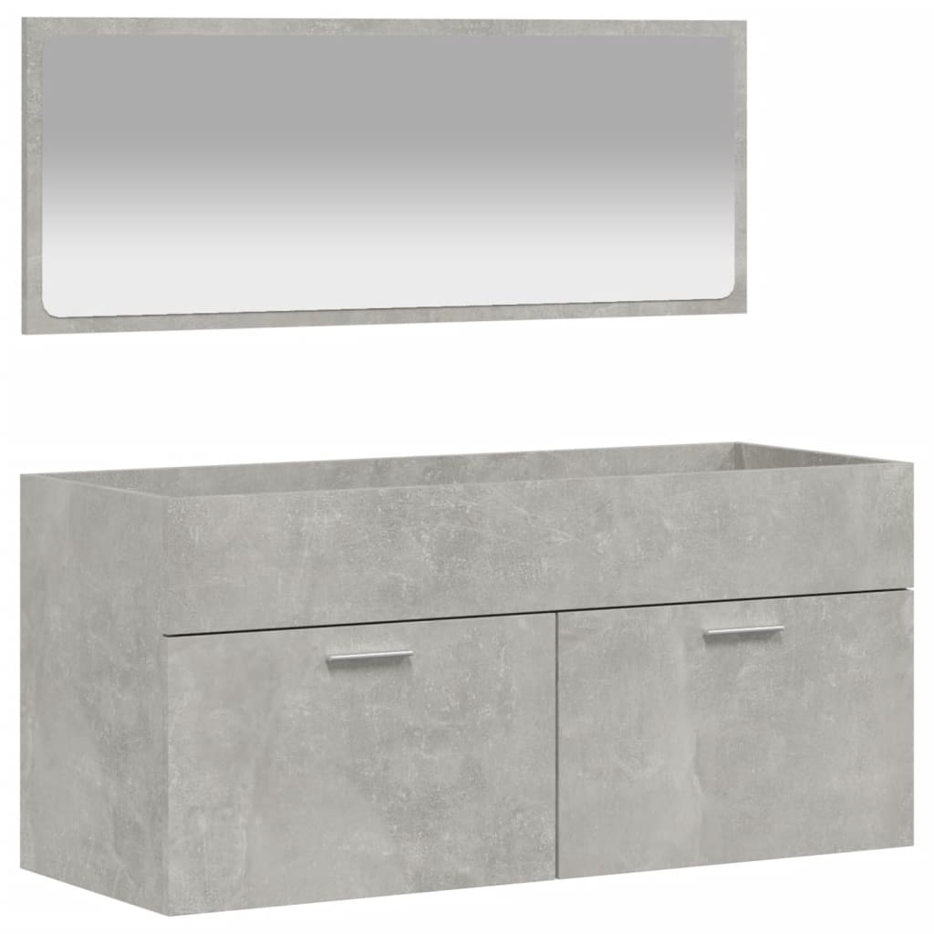 Bathroom cabinet with mirror, gray concrete, processed wood