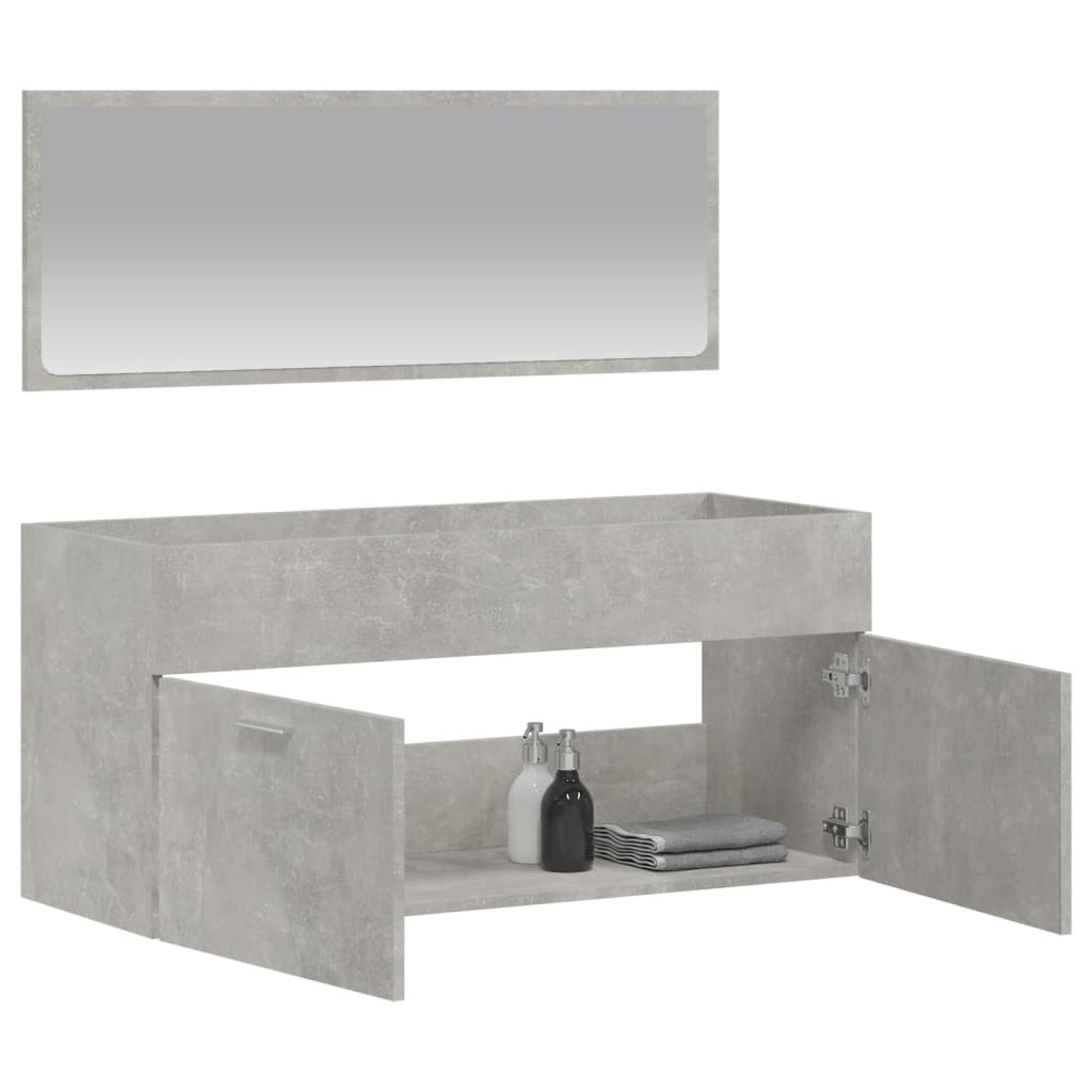 Bathroom cabinet with mirror, gray concrete, processed wood