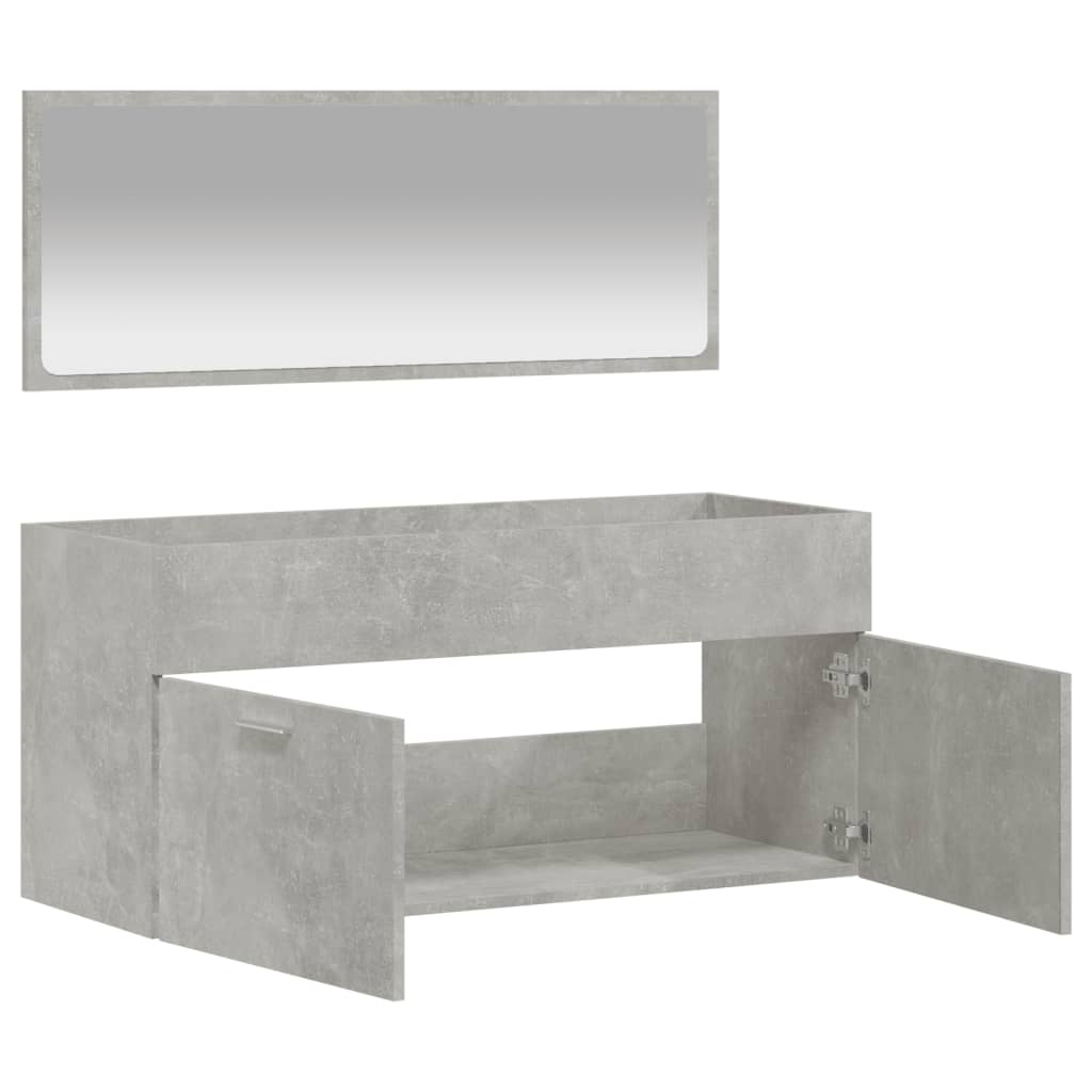 Bathroom cabinet with mirror, gray concrete, processed wood