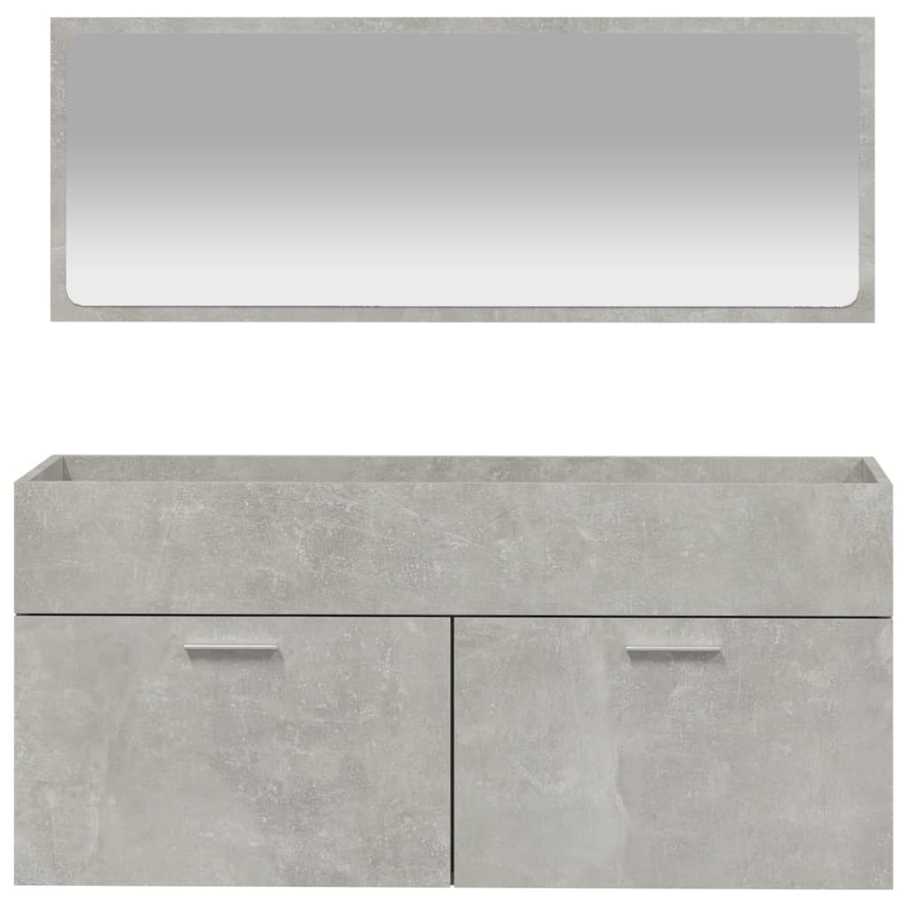 Bathroom cabinet with mirror, gray concrete, processed wood