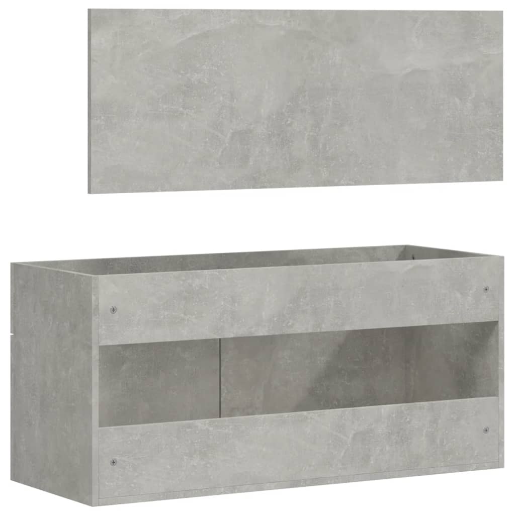 Bathroom cabinet with mirror, gray concrete, processed wood