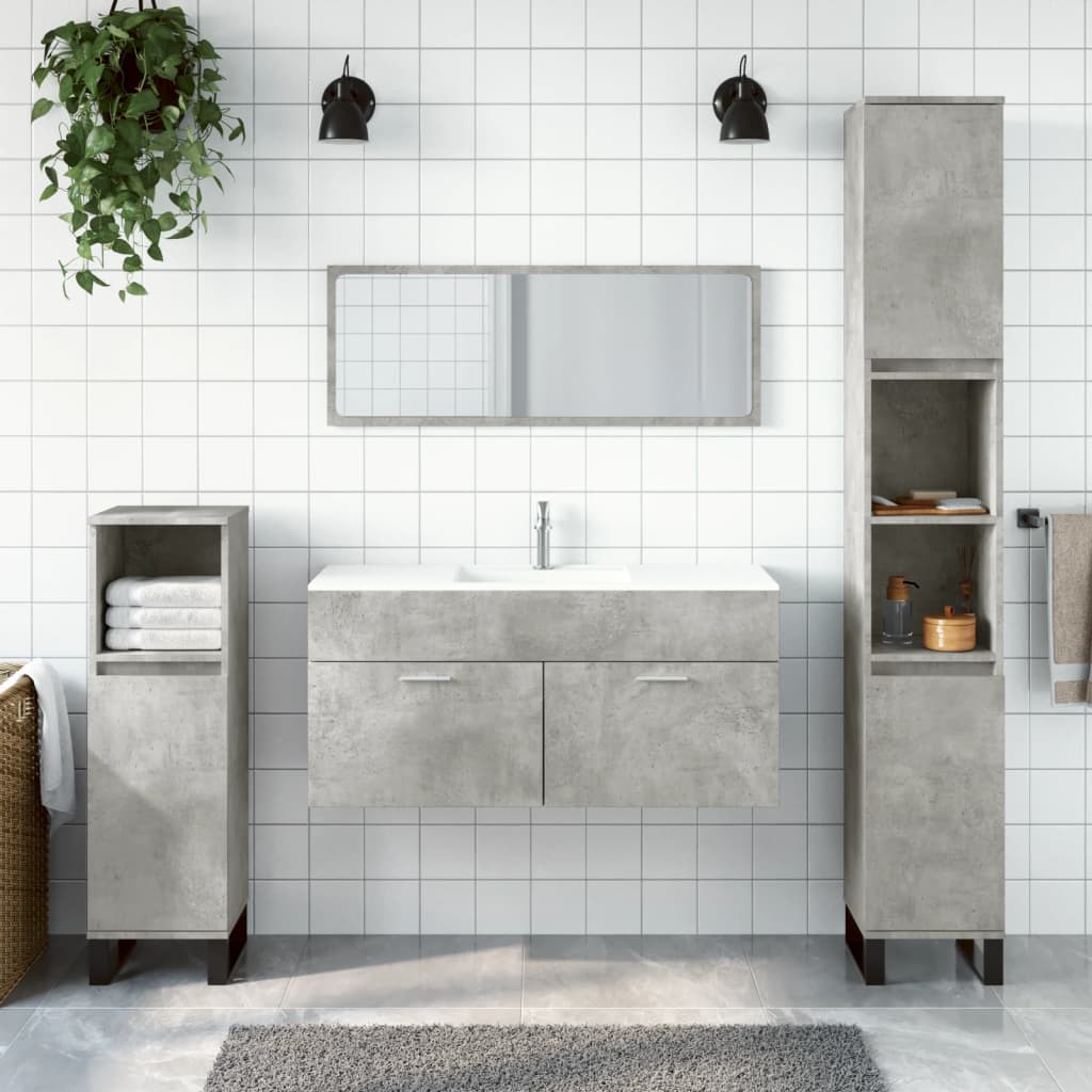 Bathroom cabinet with mirror, gray concrete, processed wood