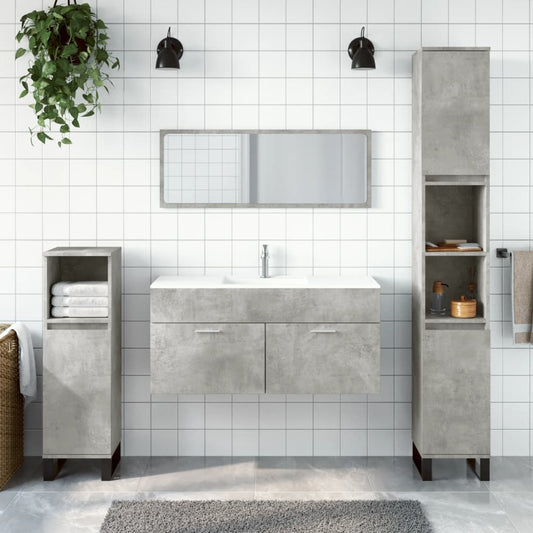 Bathroom cabinet with mirror, gray concrete, processed wood