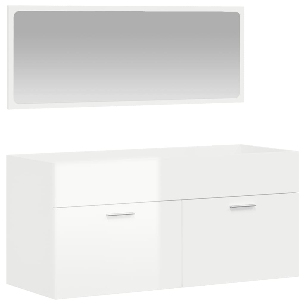 Bathroom cabinet with mirror, extra-glossy white, processed wood