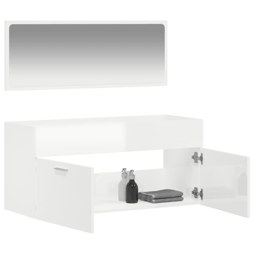 Bathroom cabinet with mirror, extra-glossy white, processed wood