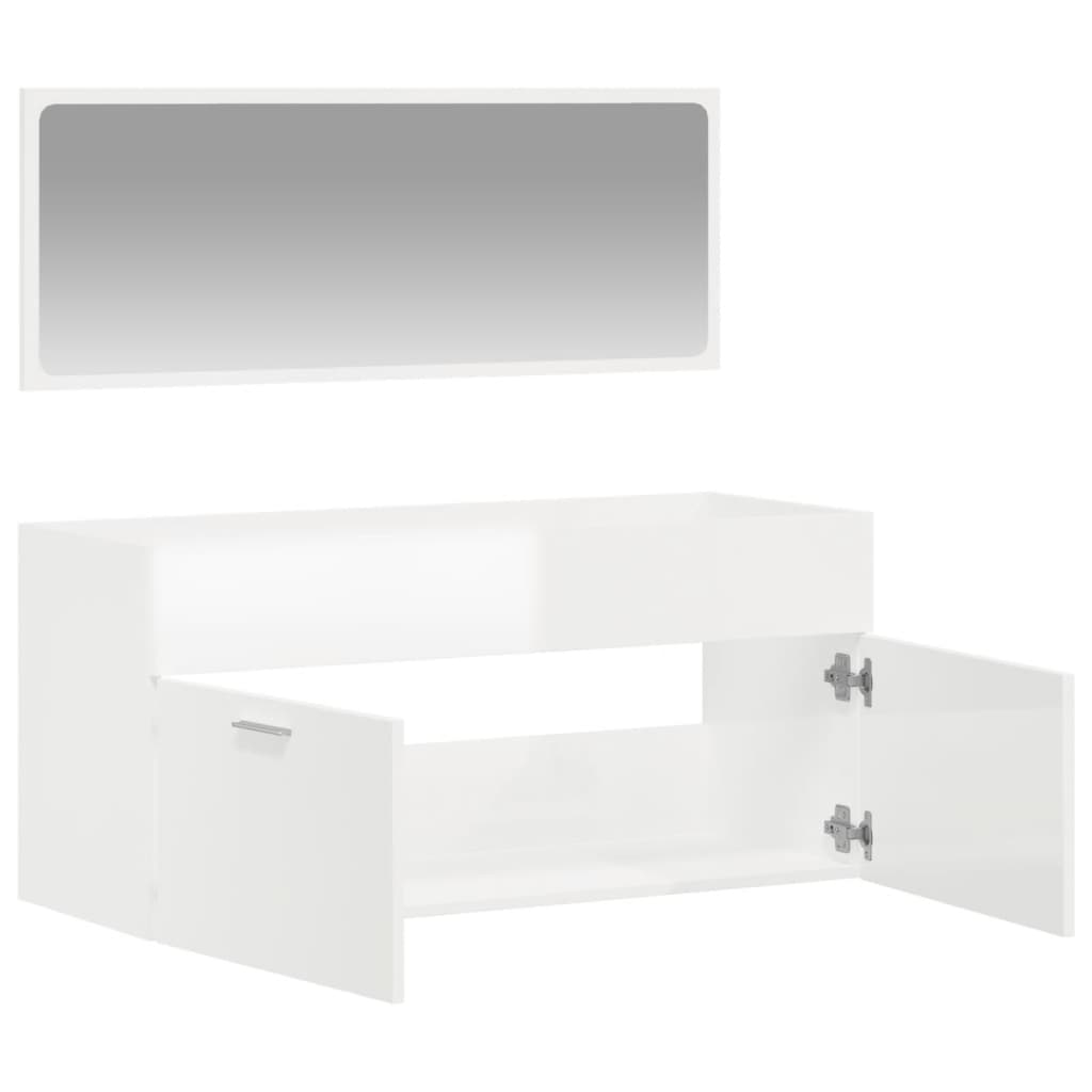 Bathroom cabinet with mirror, extra-glossy white, processed wood