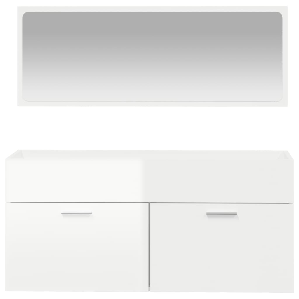 Bathroom cabinet with mirror, extra-glossy white, processed wood