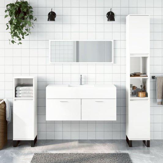 Bathroom cabinet with mirror, extra-glossy white, processed wood