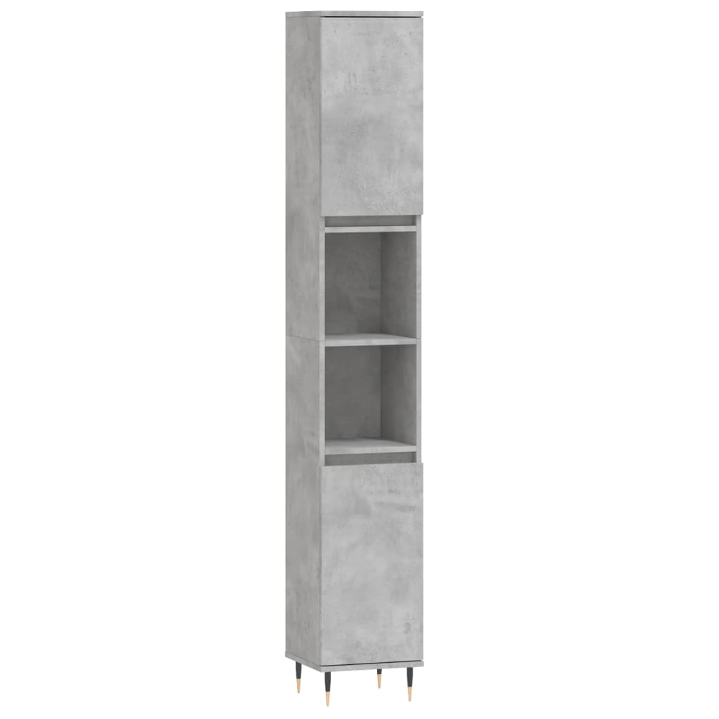 Set mobilier de baie, 3 piese, gri beton, lemn compozit