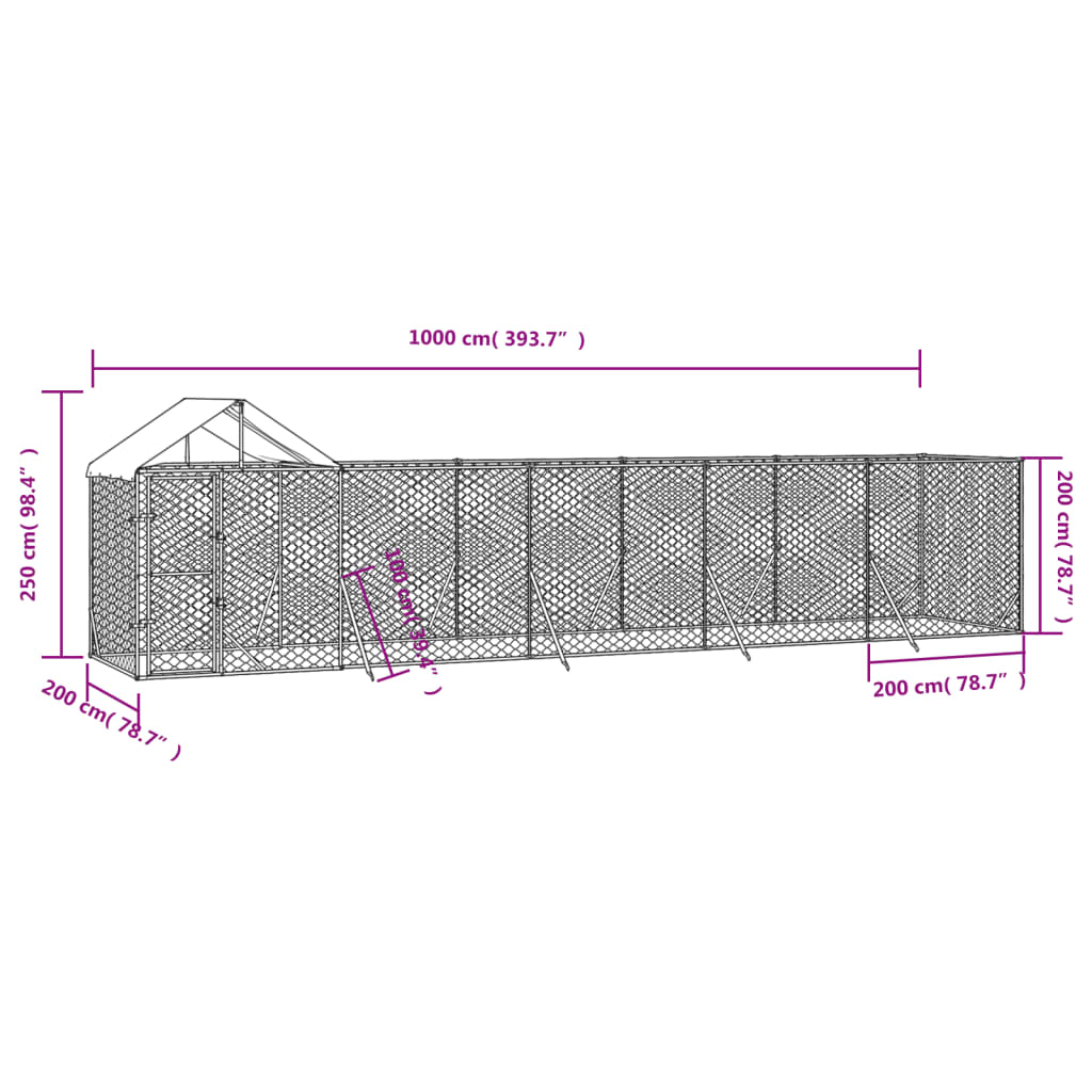 Padoc exterior cu acoperiș argintiu 10x2x2,5 m oțel galvanizat