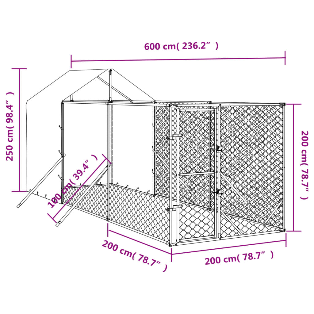 Padoc de exterior cu acoperiș argintiu 2x6x2,5m oțel galvanizat